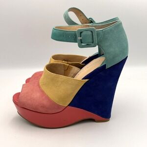 Gianni‎ Bini Platform Wedge Shoes 6.5 Colorblock Heel Colorful Vintage Clubwear